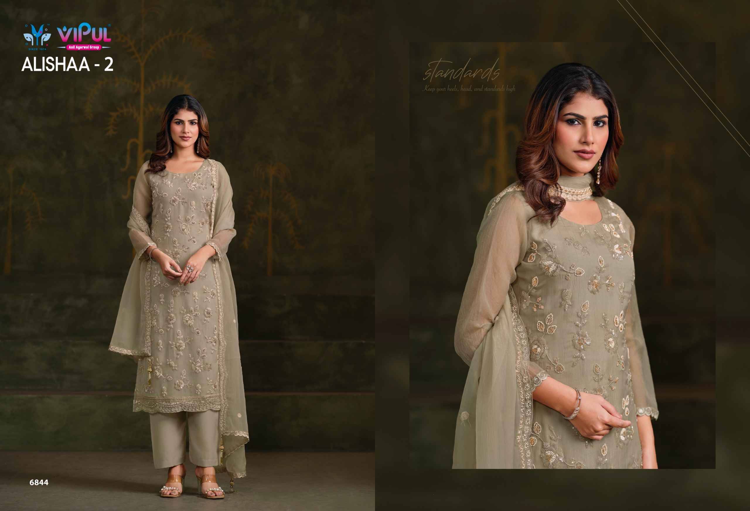Alishaa Vol 2 By Vipul 6841 to 6846 Series Designer Festive Suits Beautiful Fancy Stylish Colorful Party Wear & Occasional Wear Chiffon Dresses At Wholesale Price